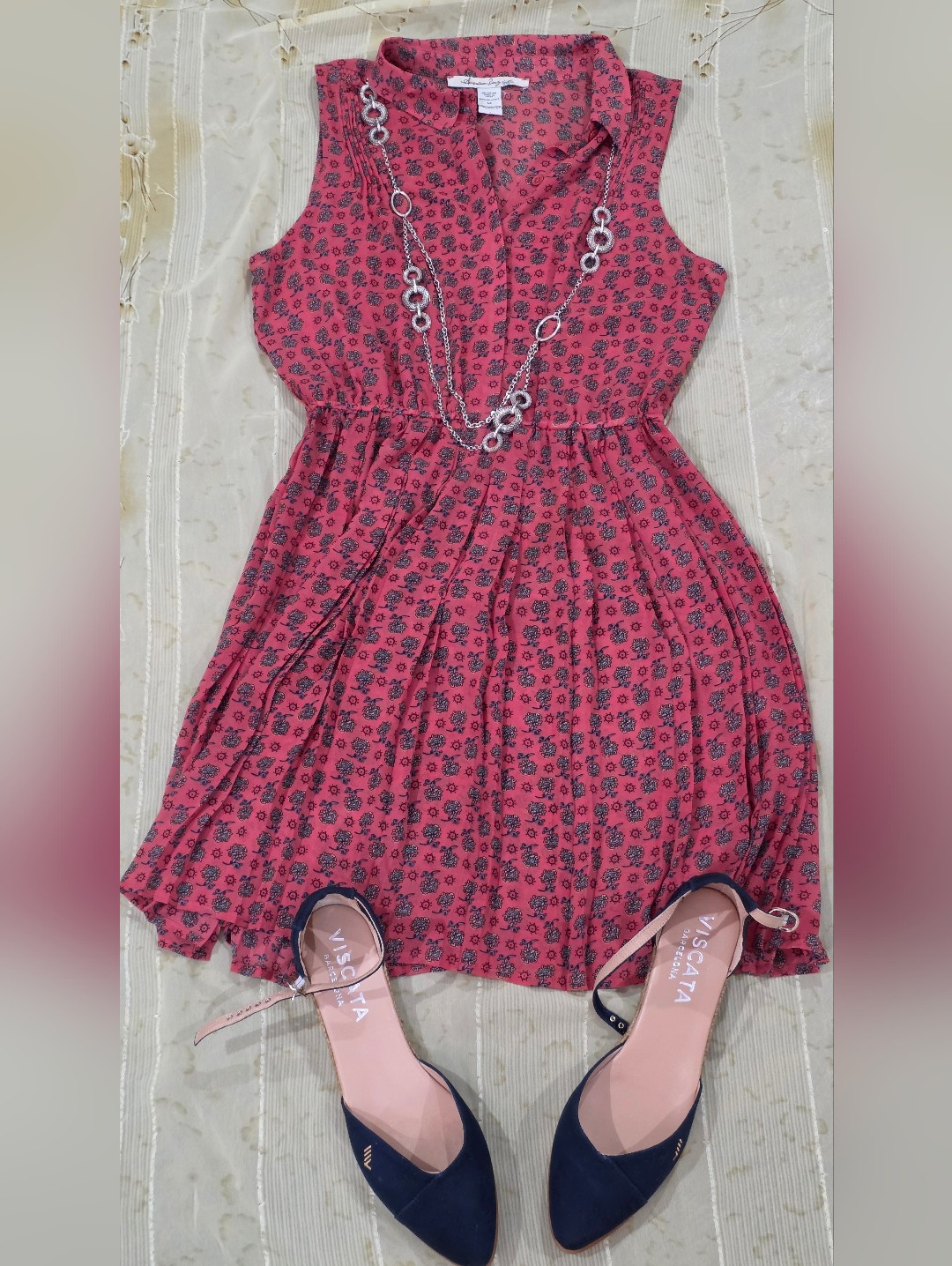 American Rag Sleeveless Red Printed Midi Dress